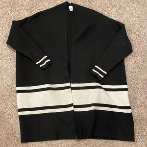 Black and white striped long cardigan